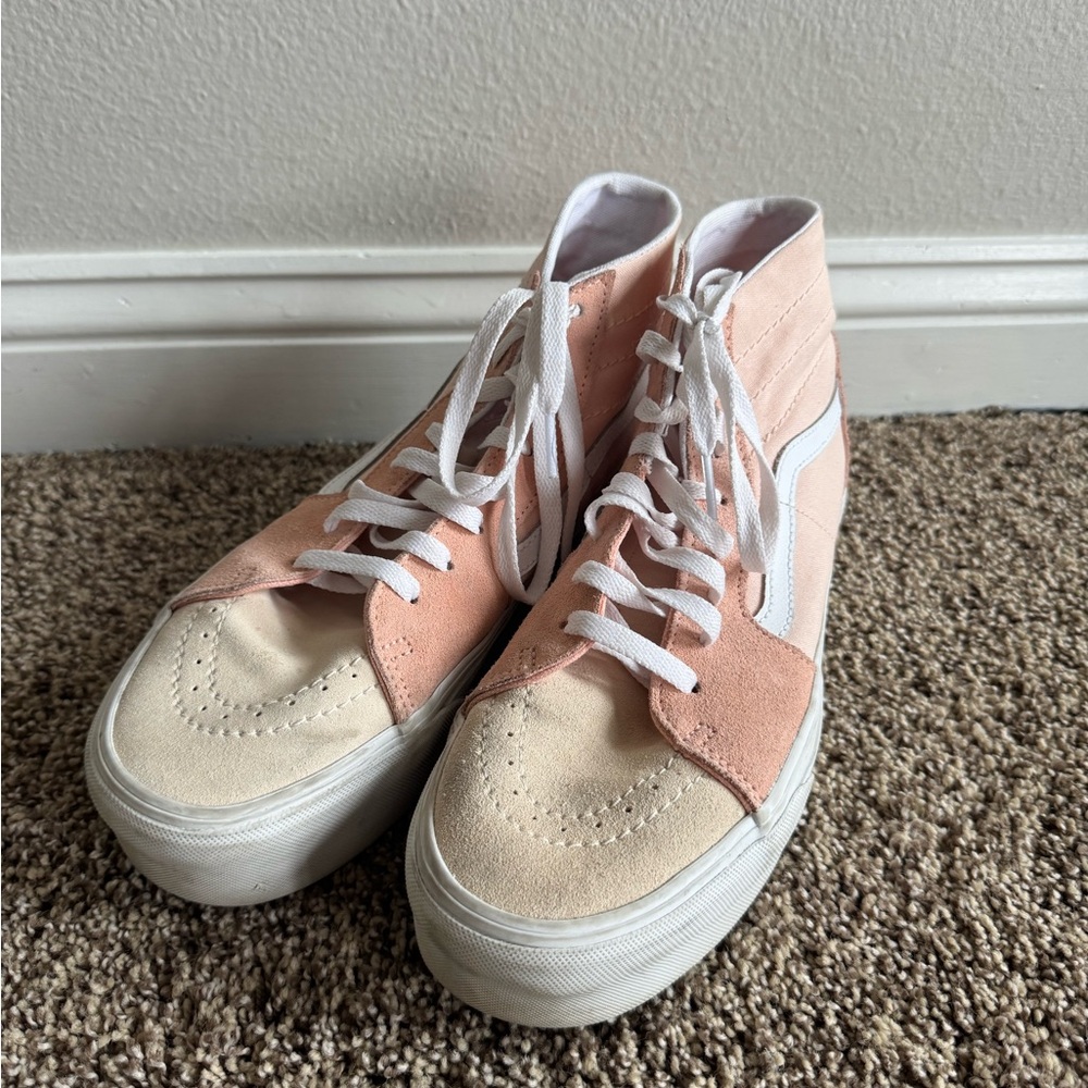 Vans Women's Pink and Cream High-Top Sneakers